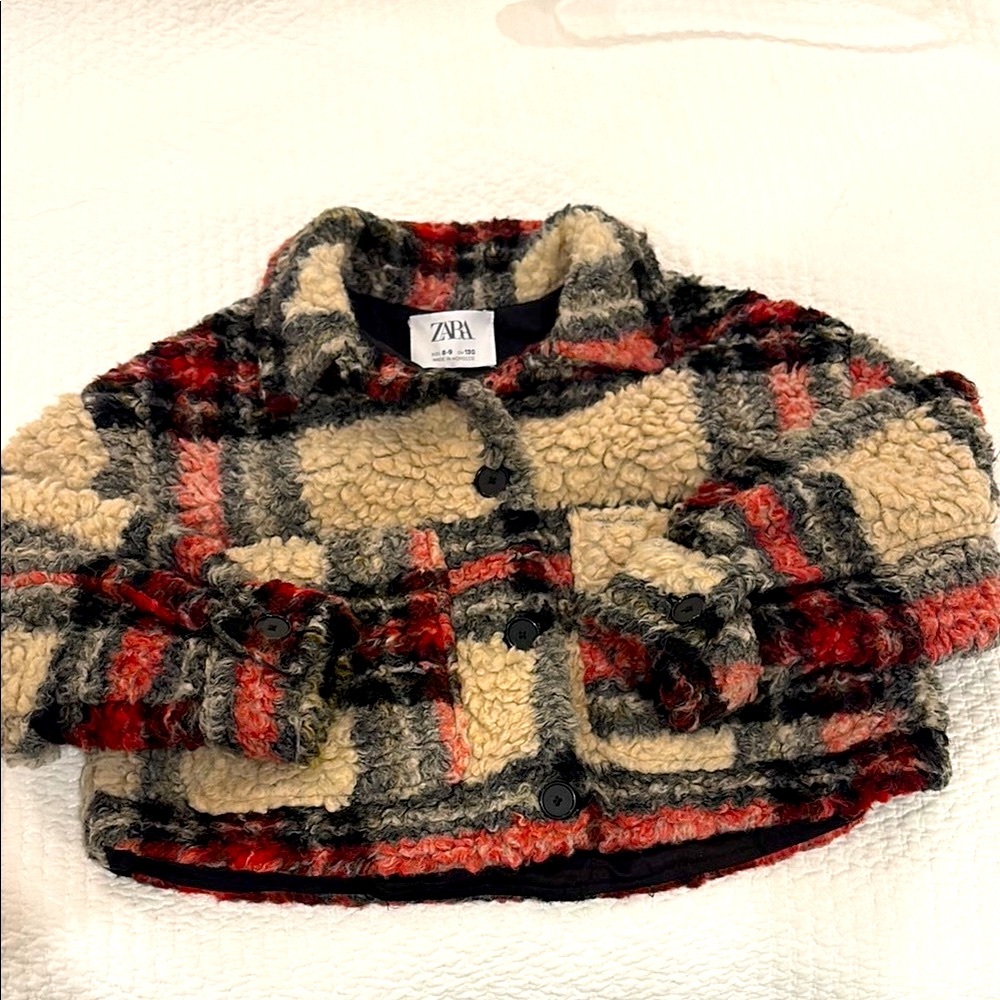 Zara Kids Cozy and Stylish Plaid Boucle Sherpa Jacket, (sz. 8-9). Worn once.